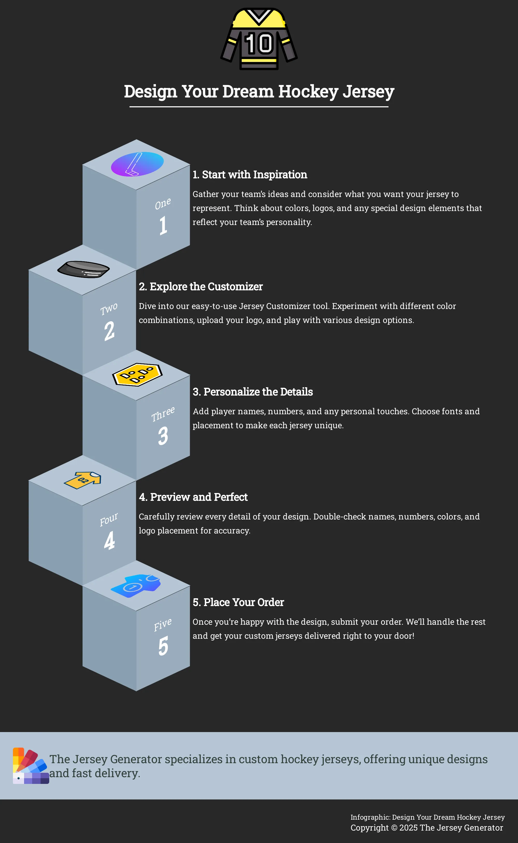A step-by-step guide to designing a custom hockey jersey.