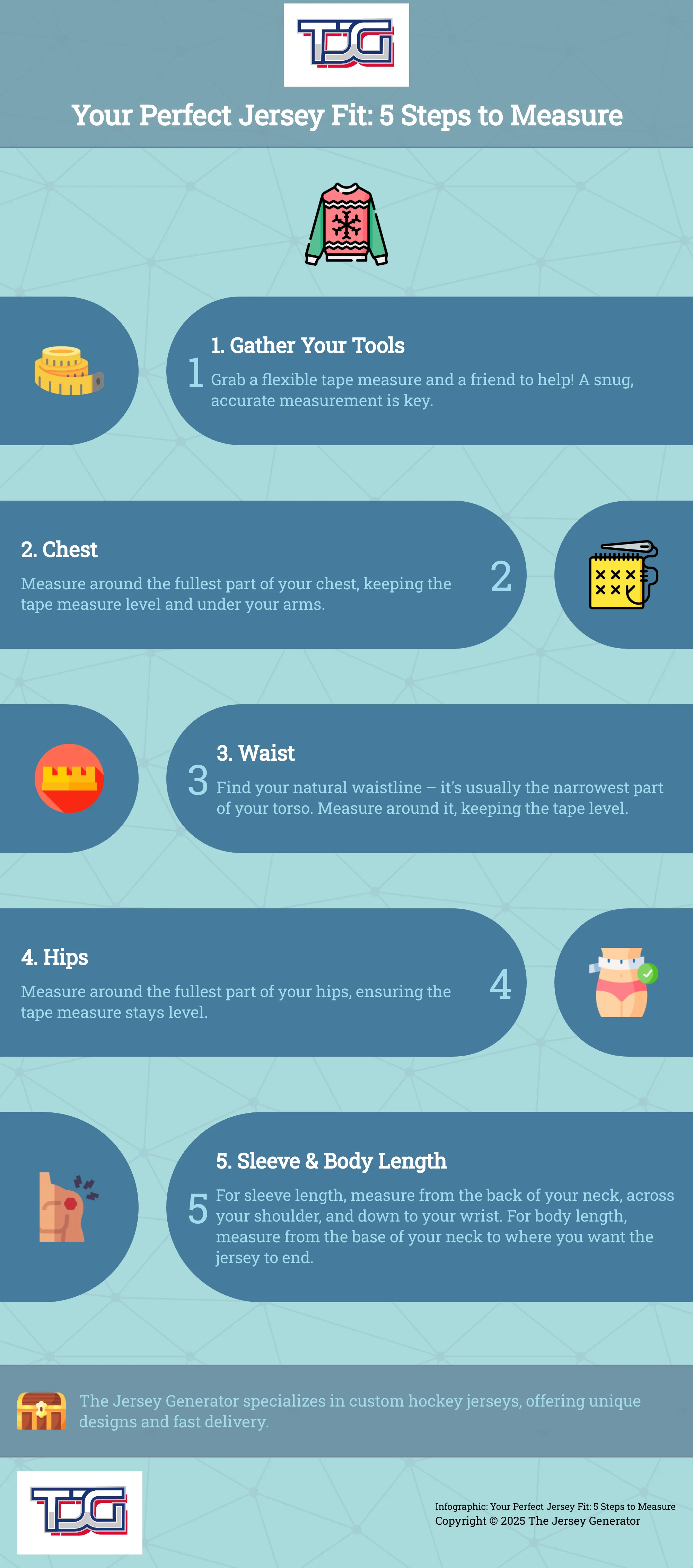 Infographic showing how to measure for a hockey jersey