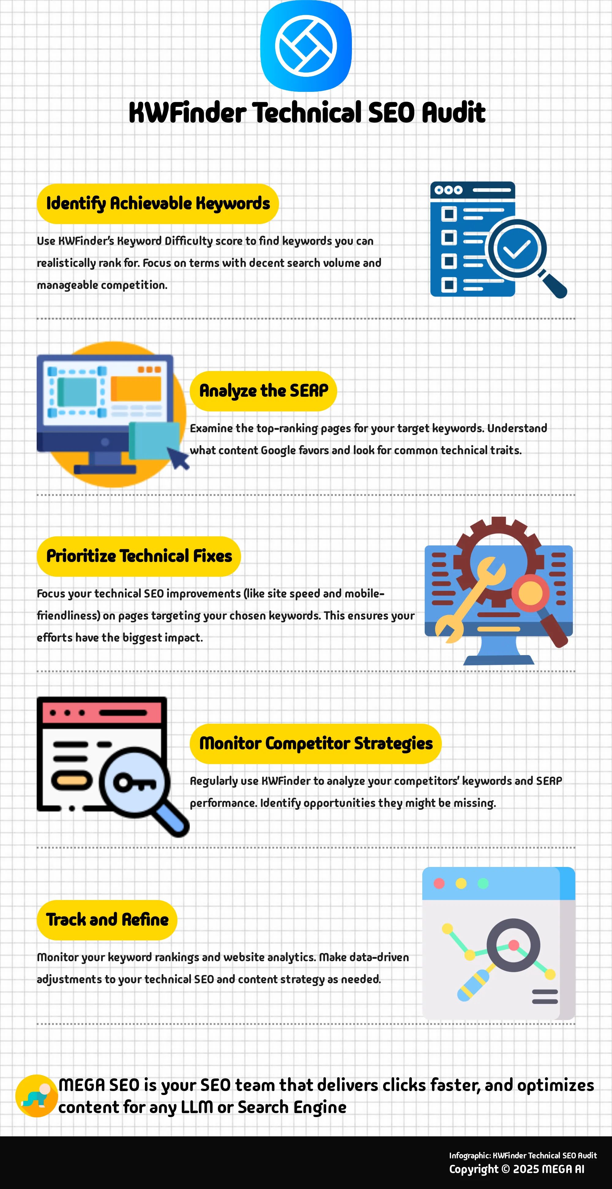 KWFinder Technical SEO Audit Infographic: 5 Steps to a KWFinder-Powered Technical SEO Audit