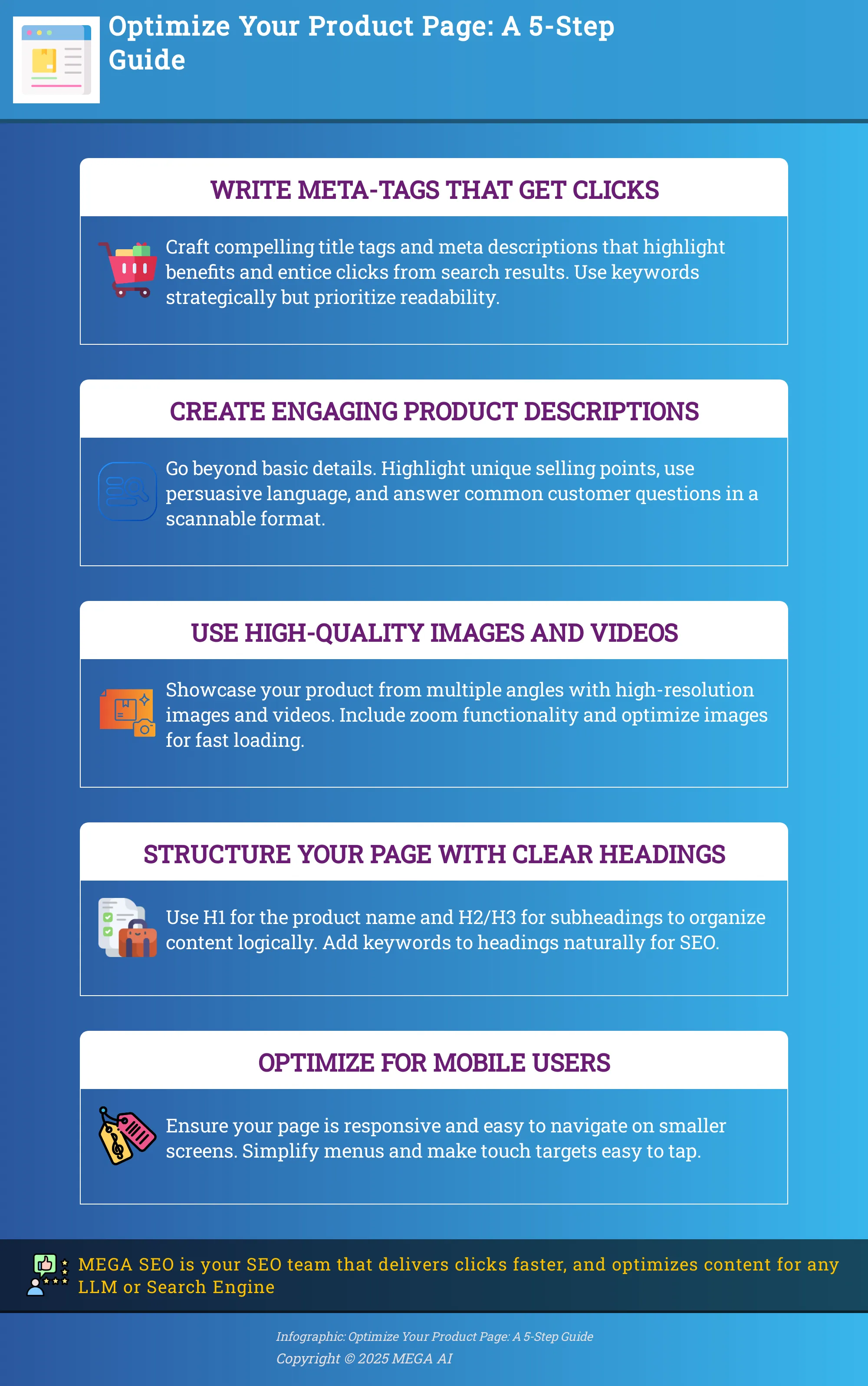 Optimize Your Product Page: A 5-Step Guide Infographic: 5 steps to optimize your eCommerce product page for higher conversions.