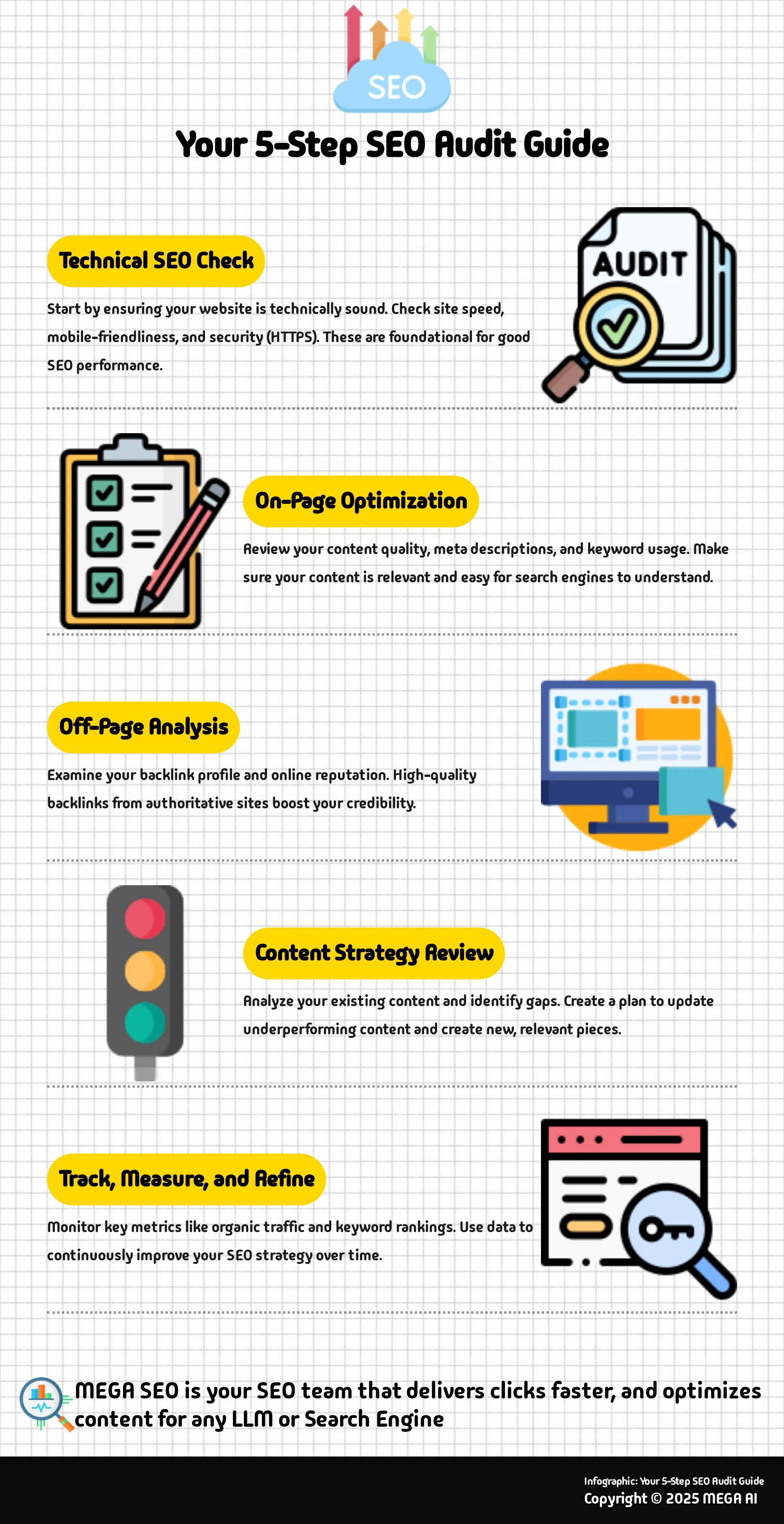 Your 5-Step SEO Audit Guide A 5-step guide to conducting a basic SEO audit for your website.