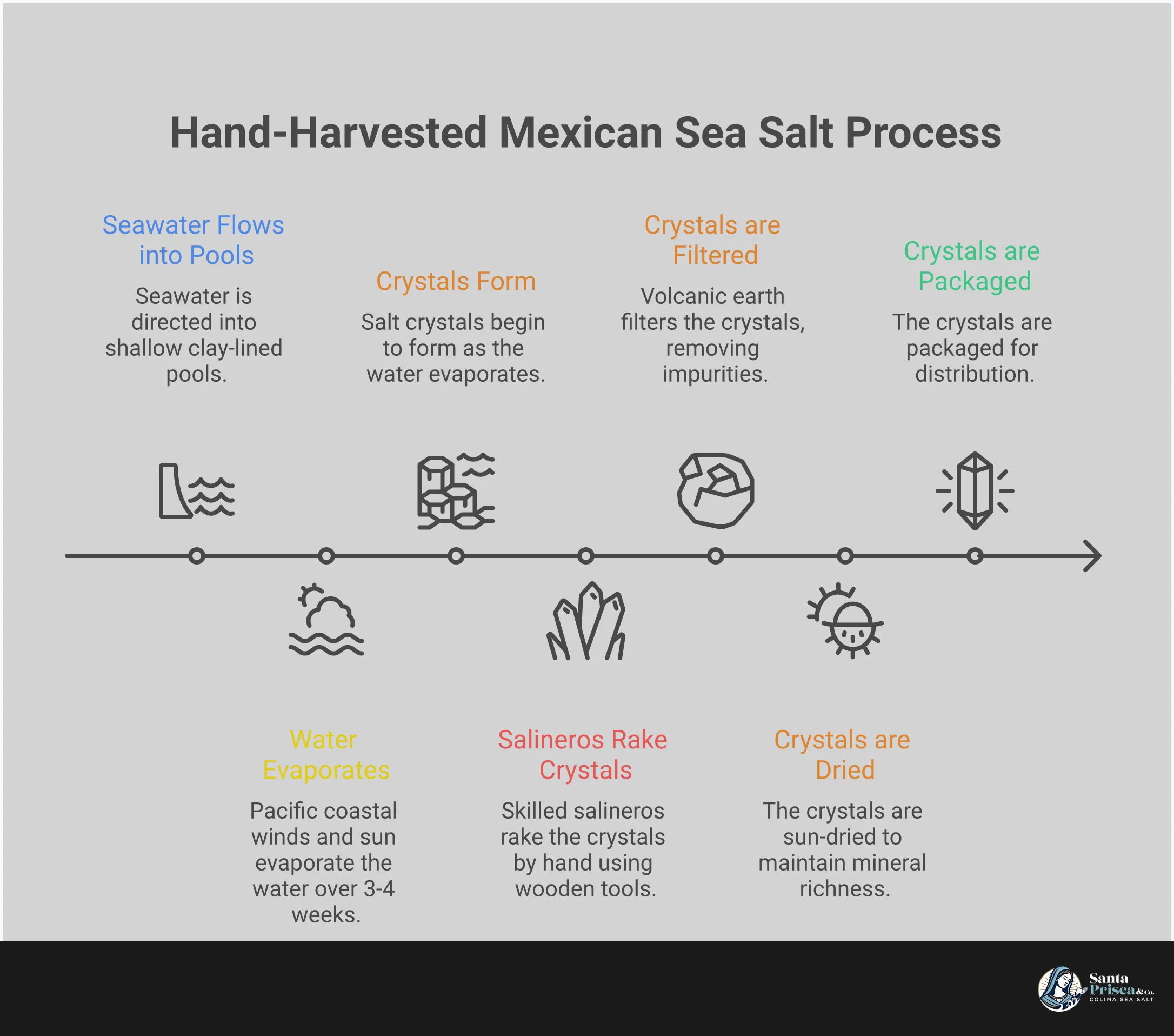 Hand-Harvested Mexican Sea Salt: From Lagoon to Kitchen Infographic showing the journey of hand-harvested Mexican sea salt from clay-lined lagoon pools to kitchen applications, featuring the traditional salinero harvesting process, mineral composition benefits, cooking techniques for different crystal sizes, and the cultural significance of supporting artisan salt farming communities in Colima, Mexico