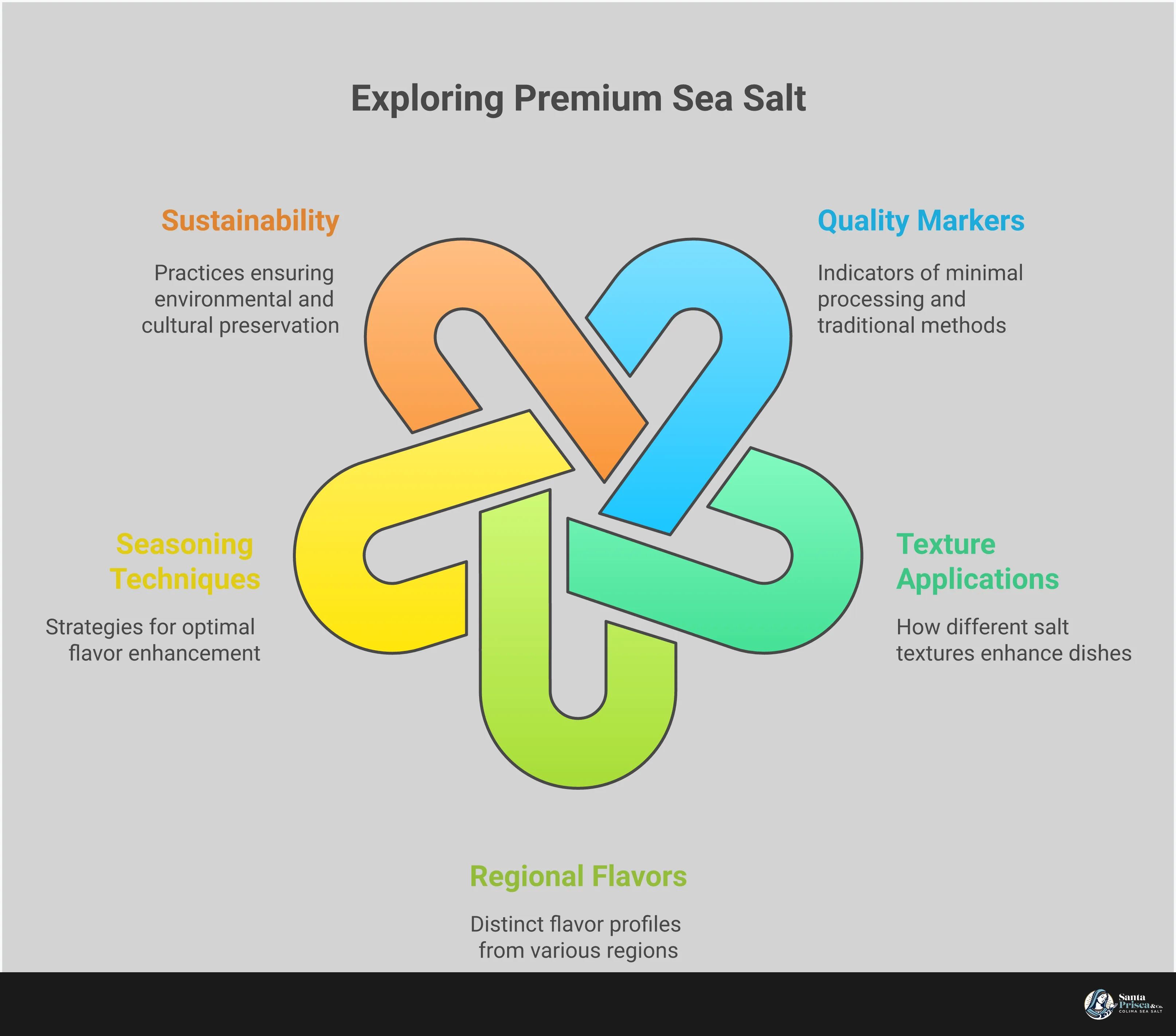 Comprehensive infographic showing premium sea salt selection and usage guide with five main sections: quality identification markers, texture-based applications, regional flavor profiles, strategic seasoning techniques, and sustainable selection criteria. Features visual elements showing different salt crystal structures, application timing charts, flavor profile comparisons, and sustainable harvesting methods. Color scheme uses earth tones reflecting natural salt origins with clear typography for easy reading.